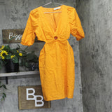 And Now This Womens Ring Open Side Woven V-Neck Dress Orange M