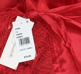 Linea Donatella Womens Satin Fringe-Trim Chemise OTF090 Crimson Red L