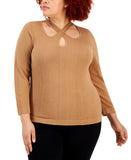 Anne Klein Womens Plus Size Cross-Over-Neckline Sweater 10839475