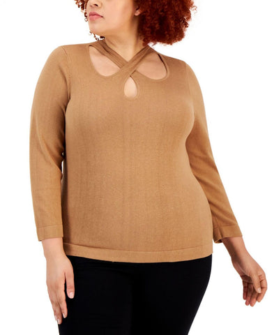 Anne Klein Womens Plus Size Cross-Over-Neckline Sweater 10839475