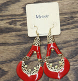 Melody Fashion Dangly Decorative Tear Drop Rhinestone Earrings Gold / Red 3.50"