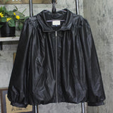 Universal Thread Faux Leather Gathered Waist Full Zip Bomber Jacket Black 3X