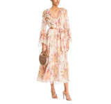 Aqua Womens Flowy Lightweight Floral Ruffle Maxi Dress IDM12134 Yellow / White L