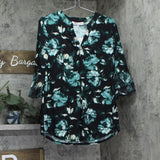 Kasper Print Split-Neck Flutter Bell-Sleeve Blouse Top Evergreen Green Multi M