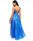 Teeze Me Juniore Lace-Up Metallic Gown HF481917 Blue 7/8