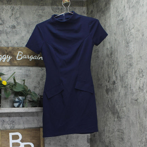B Darlin Juniors Short Sleeve Mockneck Mini Dress 45UAP84 Navy Blue 0