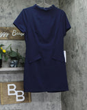 B. Darlin Short Sleeve Mockneck Fit Flare Faux Pocket Mini Dress Navy Blue 13/14