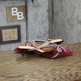 A New Day Rhinestone Bow Velvet Heels 94656737 Burgundy Red 7M