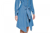 Karl Lagerfeld Paris Womens Button Up Tie-Waist Shirtdress LD1LD651