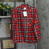 Casual Nights Cotton Long Sleeve Button Down Pajama Set Red Black Plaid L