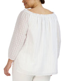 Jones New York Womens Plus Size Smocked-Neckline Blouse 10835714 White 2X