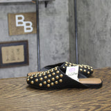 A New Day Womens Channing Studded Slip On Mule Flats Jet Black / Gold 6.5M