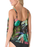 Coco Reef Mesh Tropical Asymmetric Tankini Swim Top Black / Multi 34DD