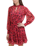 Tommy Hilfiger Womens Floral-Print Chiffon Fit & Flare Dress Red Black Floral 14