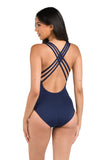 La Blanca Island Goddess Cross Back One Piece Swimsuit Indigo Blue 12