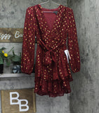 B. Darlin Double Tiered Chiffon Sheer Puff Sleeve Dress Wine Red / Gold 1/2