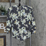 LC Lauren Conrad Women Lightweight Woven Tie Back Blouse Shirt Top Gray Floral S