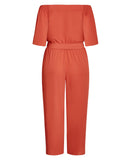 City Chic Trendy Plus Size Off Shoulder Wide Leg Jumpsuit Koi Red Orange 12W