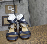 Michael Michael Kors Womens Ashton Cross Cross Block Heel Sandals Navy Blue 10M