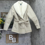 Wild Fable Women’s Shawl Collar Shearling Coat Faux Fur Suede Tan Brown XS
