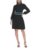 Vince Camuto Womens Knit Sweater Mock-Neck Fit & Flare Dress VC1M2437 Black S