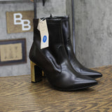 A New Day Womens Sienna Low Shaft Heeled Boots 94637414 Black / Gold 7M