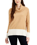 Adyson Parker Cowlneck Long Sleeved Ribbed Knit Sweater Beige Brown S