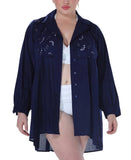 Raviya  Womens Plus Cotton Eyelet Button Down Swim Cover Up Dress Navy Blue 1X