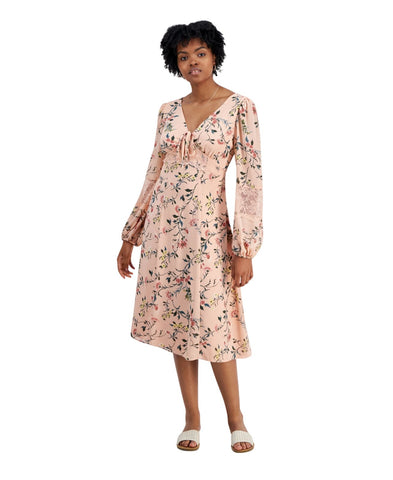 Tinsel Juniors V-Neck Scallop Lace-Trim Floral print Midi Dress Pink Multi M