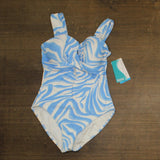 Coco Contours Womens Desert Trail Plunge One Piece Swimsuit Surf Blue 12 / 36D