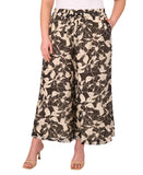 Vince Camuto Floral-Print Lined Drawstring Pants 92325312 Rich Black / Brown 2X