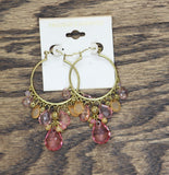 Fashion Earrings Dangly Beaded Cluster Teardrop Hoop Earrings Gold / Pink 2.75"