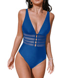 Cupshe Womens Plunging Tummy Control Cutout One-Piece Swimsuit Medium Blue L