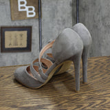 Journee Collection Round Toe Faux Suede Crossover Strap High Heels Gray 8M
