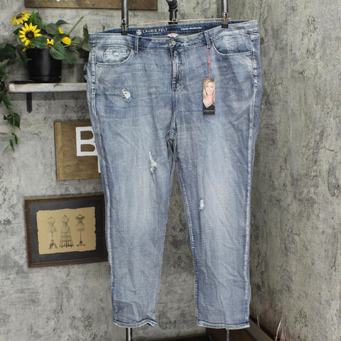Laurie Felt Classic Weekender Distressed Straight Leg Jeans Vintage Blue 24W