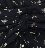 Tommy Hilfiger Ruched-Waist Tie Sash Jersey Knit Fit Flare Dress Black / Gold 10