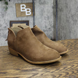 Journee Collection Livvy Back Heel Zip Stacked Heel Booties Taupe Brown 8.5M