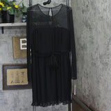 DKNY Womens Chiffon Pleated Tie Waist Illusion Mesh Dress DD4KI694 Black 12