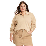 Universal Thread Womens Long Sleeve Polo Shirt 92452282 Tan Brown XXL