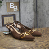 A New Day Womens Tabitha Oversized Chain Sling Back Heels Faux Suede Brown 8M