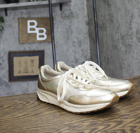 Naturalizer Womens Shay Sneaker Lace Up Champagne Metallic Leather Gold 9M