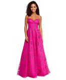 B Darlin Floral Glitter Sweetheart Sleeveless Gown Dress Fuschia Pink 7/8