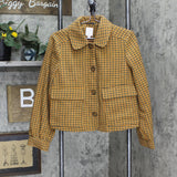 LC Lauren Conrad  Button Front Cropped Check Parka Coat Jacket Orange Brown M