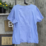 Cherokee Womens V-Neck Short Sleeve Ribbed Back Scrub Shirt Top Blue 2XL
