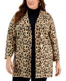 Kasper Womens Plus Size Animal-Print Notch-Collar Cardigan 10851715