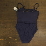 Bar III Womens Wave Solids Tie-Front One Piece Swimsuit Nautical Blue S