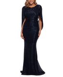 Betsy & Adam Womens Long Metallic Cape Gown A24013D Navy Blue / Royal 4