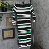 Lauren Ralph Lauren 3/4 Sleeve Striped Ribbed Sweater Dress Black Multi XS