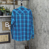 Wrangler Mens Western Snap Front Long Sleeve Shirt 166c1e13f2245e Blue Multi L