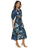 Donna Karan Floral Printed Button Down Midi Shirt Dress Horizon Blue / Multi 6